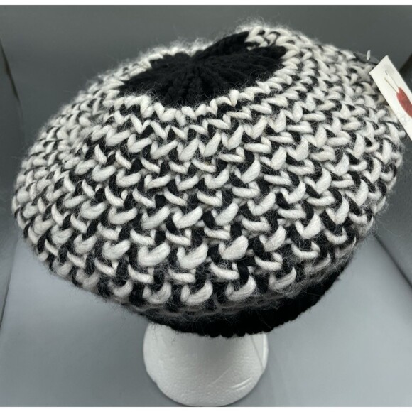 Cappellificio Fiorentino cap hat beret style knit Black white Made in Italy New - Picture 4 of 7